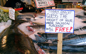Guess the Weight of your salmon and it's FREE sign