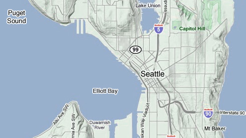 Map of Seattle and surrounding waterways