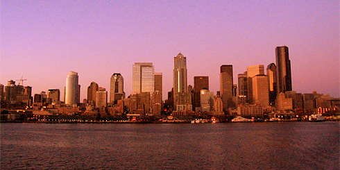 Seattle Skyline at Orange Sunset