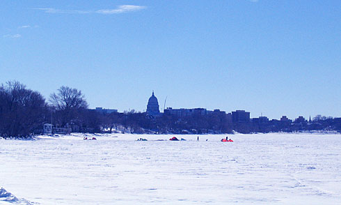 People with Tents out on Lake Mendota