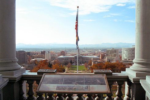 Denver City and County Building with Rocky Mountains behind