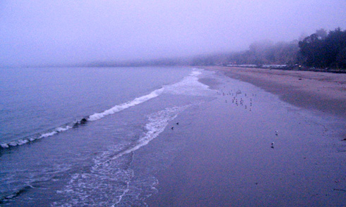 Grey Waves lapping hazy beach