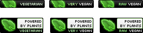 Powered by Plants Vegetarian, Vegan, & Raw Vegan badges