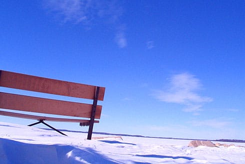 Blue Sky behind Wooden Bench Blue Sky behind Wooden Bench