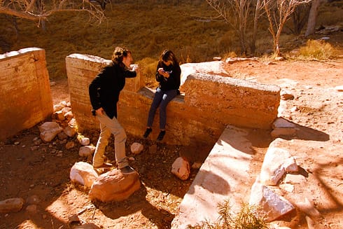 Robin and DT sitting on stone house ruins Robin and DT sitting on stone house ruins