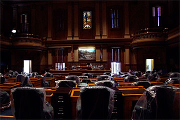 Colorado House of Representatives seats wrapped in plastic