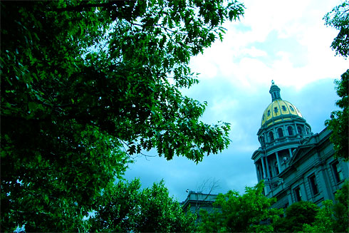 Dreamy Clouds and Glistening Gold-plated Dome of Denver Capitol building
