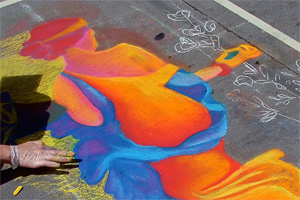 Fiery Red-Orange woman drawn in chalk
