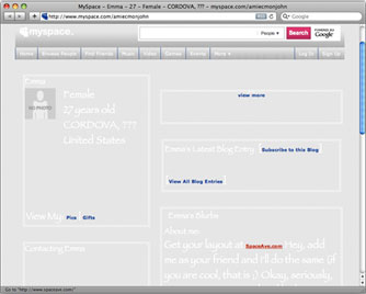 Hard to read MySpace page with low contrast
