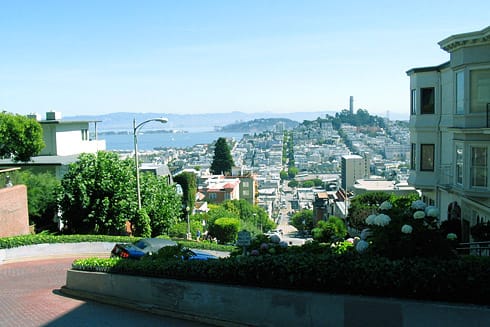 Looking down Lombard Coit Tower from afar