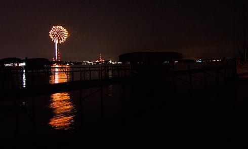 Orange Sherbet firework over Lake Mendota