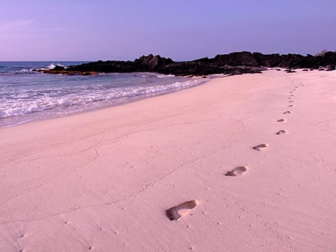 A childs footsteps on Makalawena Beach