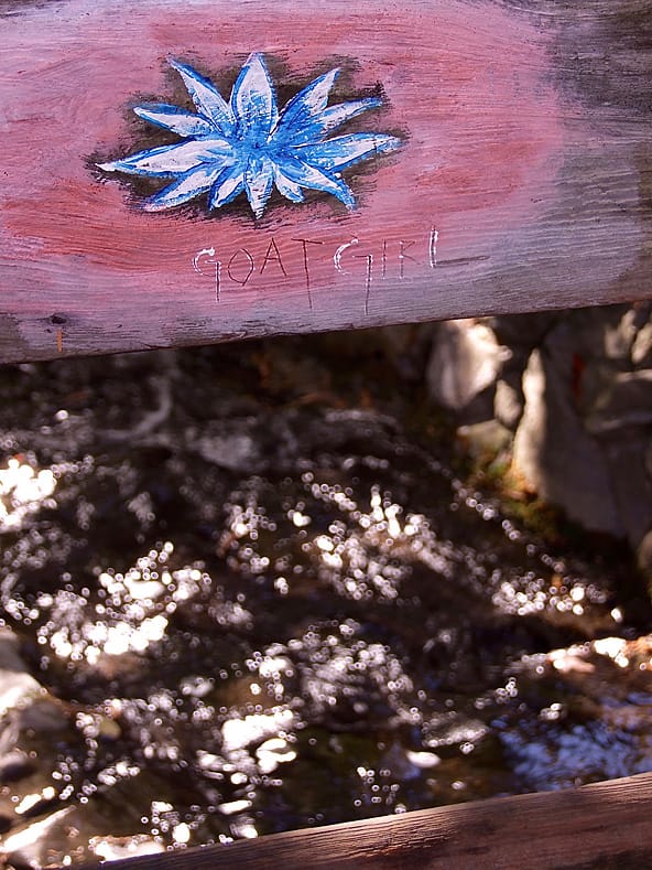 Goat girl painting on bridge