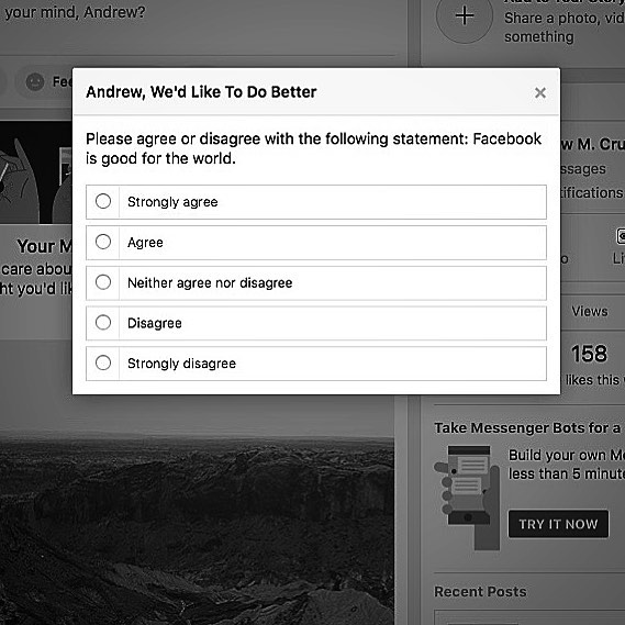 Facebook asking me is Facebook good for the world