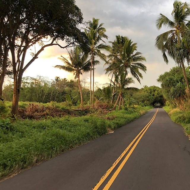 Biking down the Red Road bathed in Magic Light, Puna, Hawaii