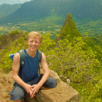 Andrew on a peak in Oahu