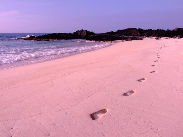 A child's footsteps on Makalawena Beach
