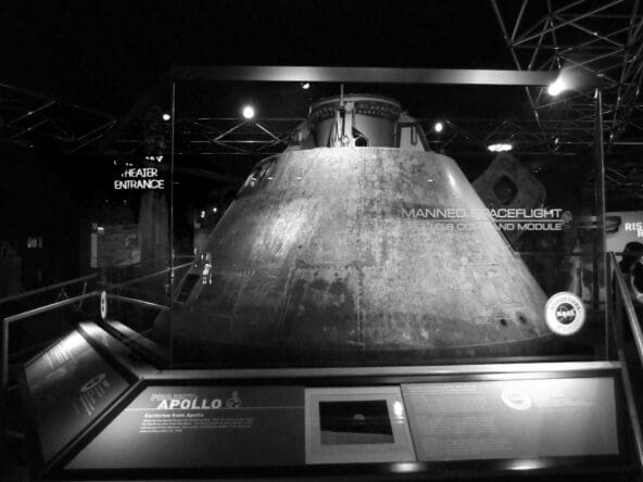 Apollo 8 Command Module behind glass