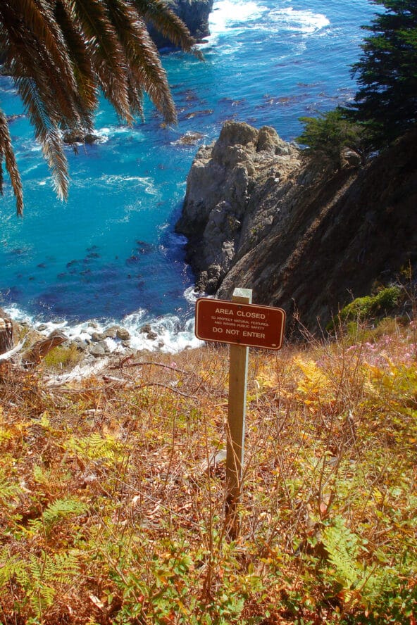 Area Closed sign on cliff