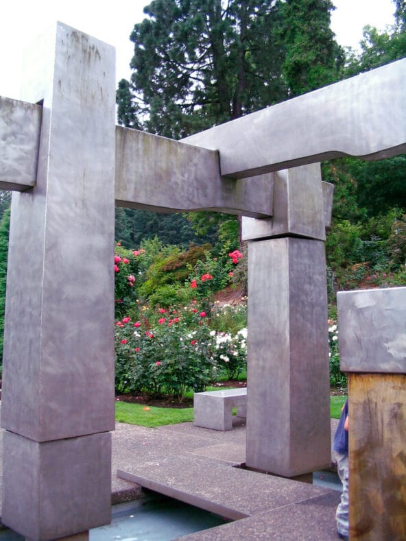 Beach Fountain with flowers behind