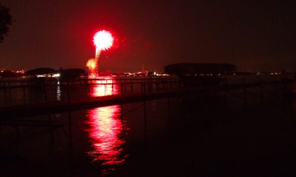 Bright Red fireworks over Lake Mendota