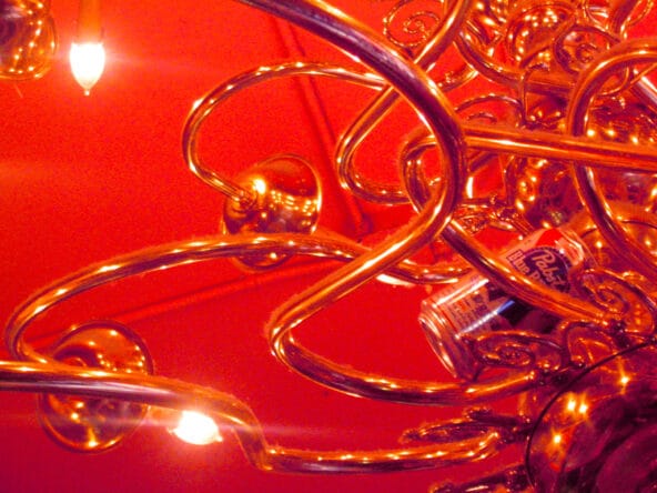 Candle Chandelier with Pabst can inside