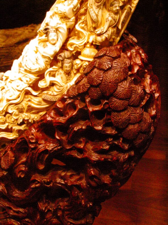 Carved Tusk n Ebony wood closeup