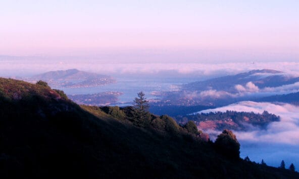 Clouds rolling over hills n Richardson Bay zoom