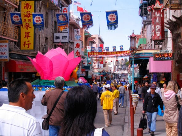 Decorated Chinatown streets n huge parade lotus