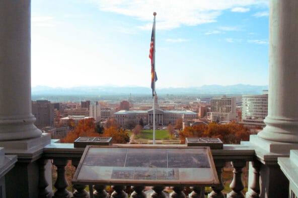 Denver City n County Bldg with Rockies behind
