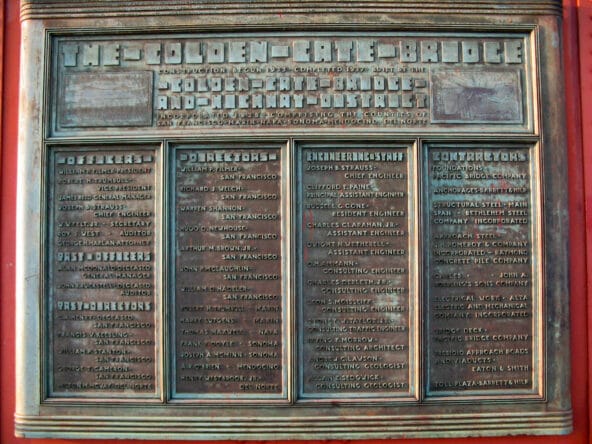 Golden Gate Bridge construction plaque