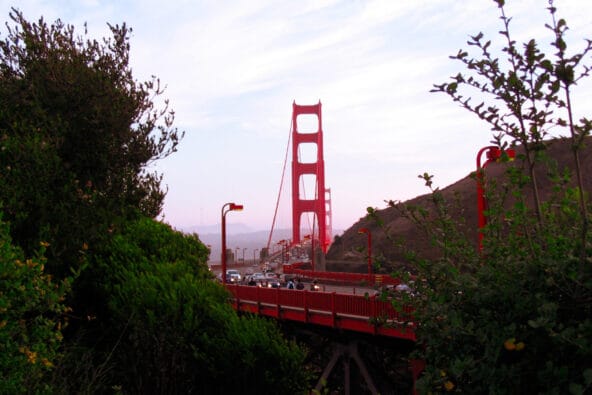 Golden Gate Bridge n traffic from Vista Point Overlook