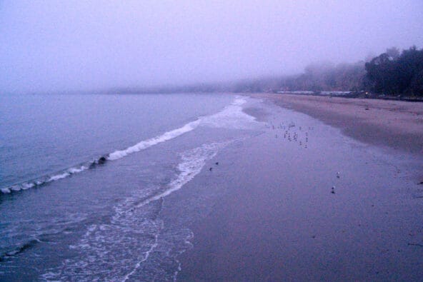 Grey Waves lapping hazy beach