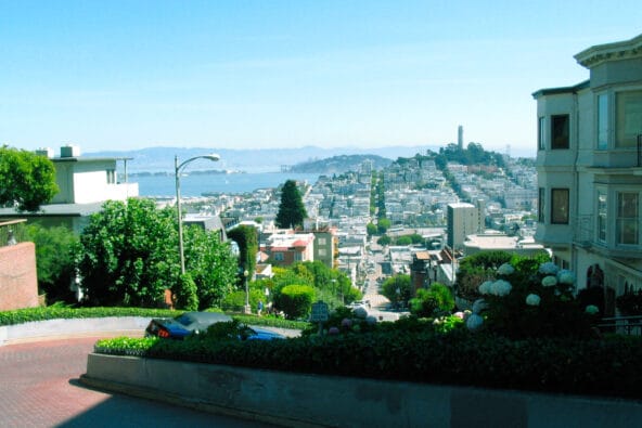 Looking down Lombard Coit Tower from afar