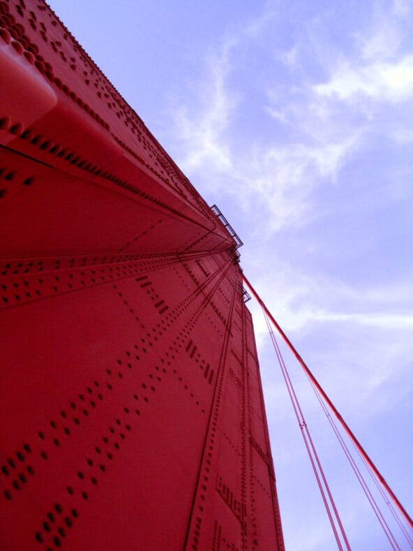 Looking up PGE tower and blue sky