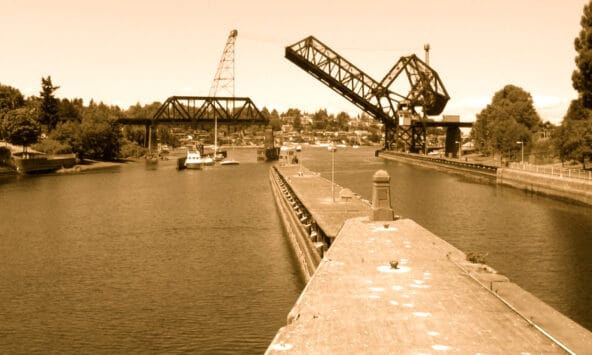 Looking west over both Chittenden Locks