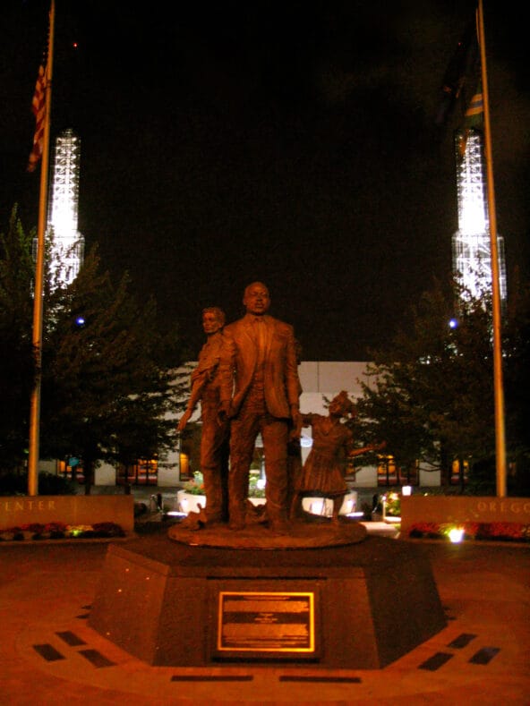 Martin Luther King The Dream statue by Dente (towers behind)