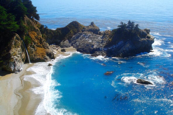 McWay Falls and a bluegreen bay below
