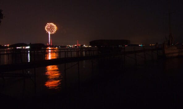 Orange Sherbet firework over Lake Mendota