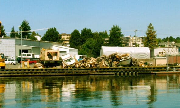 Piles of boats in junkyard by Chittenden Locks