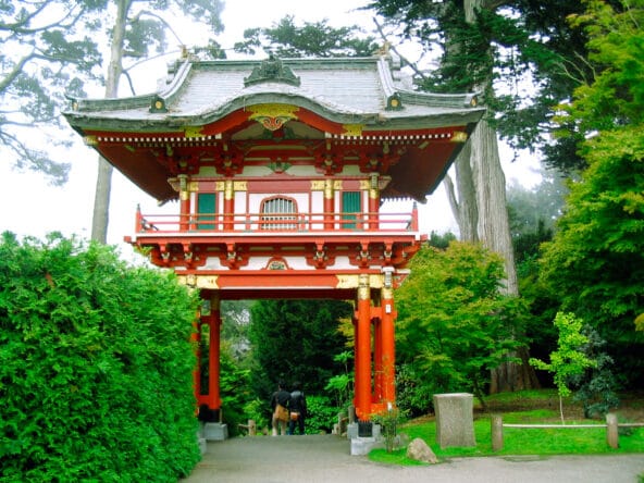 Red Tori Gate leading out of garden