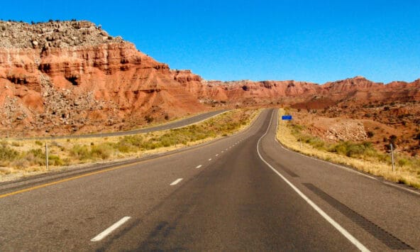 Red rocks formations by highway