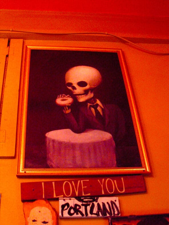 Skeleton Eating Donut painting