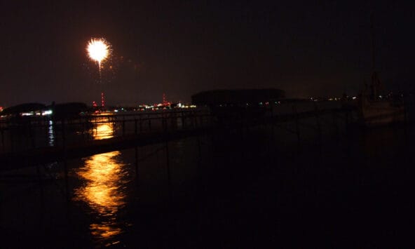Spikey Yellow firework over Lake Mendota