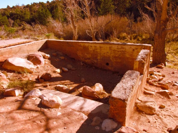 Stone ruins of house built in Red Rocks