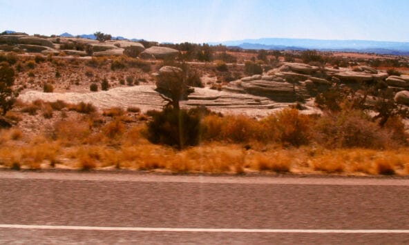 Strange rock formations by highway