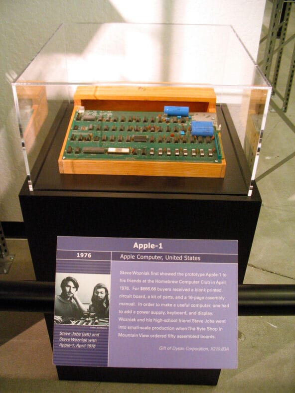 The Apple 1 computer behind glass
