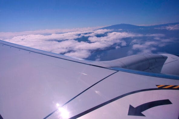 The Big Island rising in the distance
