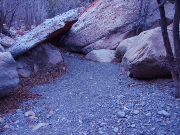 Tiny cave formed by desert stone slabs 2