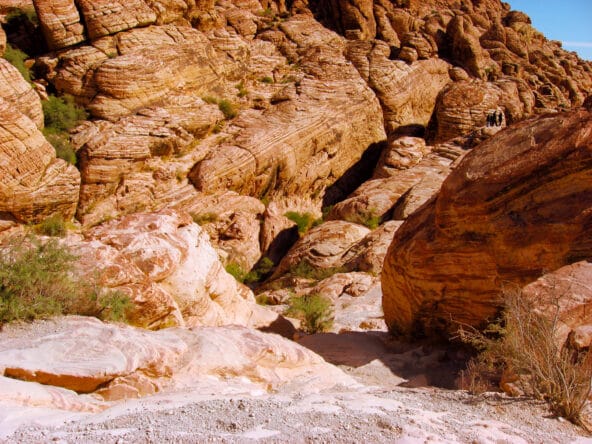 Trail leading down between boulders